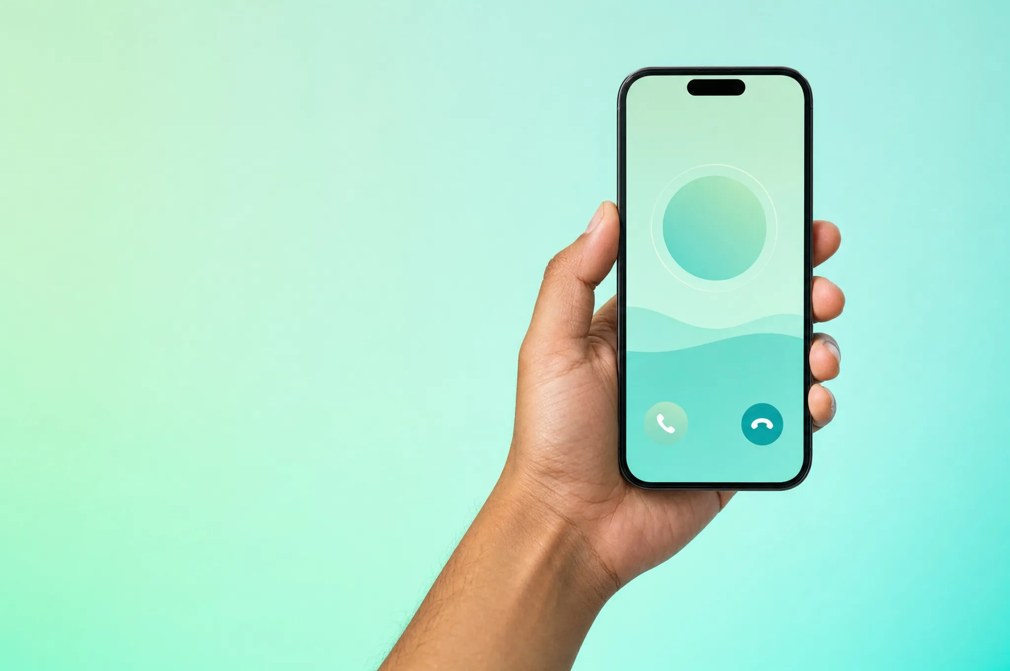 A hand holding a phone with a incoming call screen