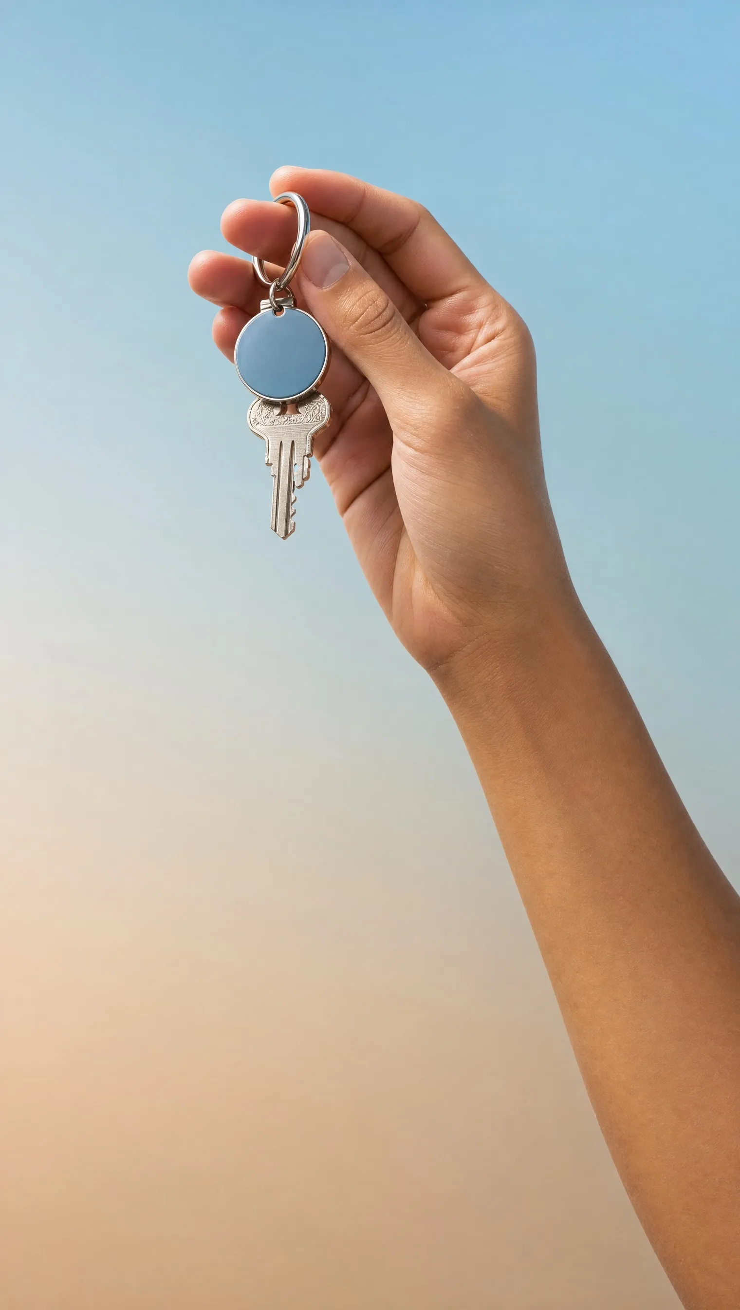 A hand holding up a set of house keys