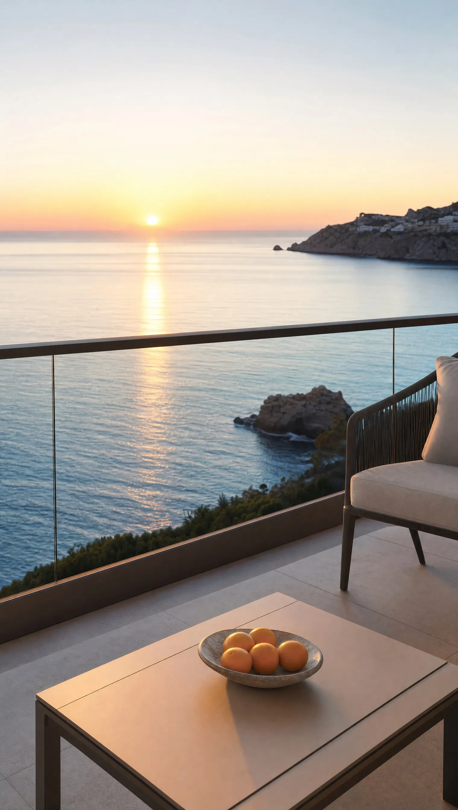 Sunrise over the sea from a hotel balcony