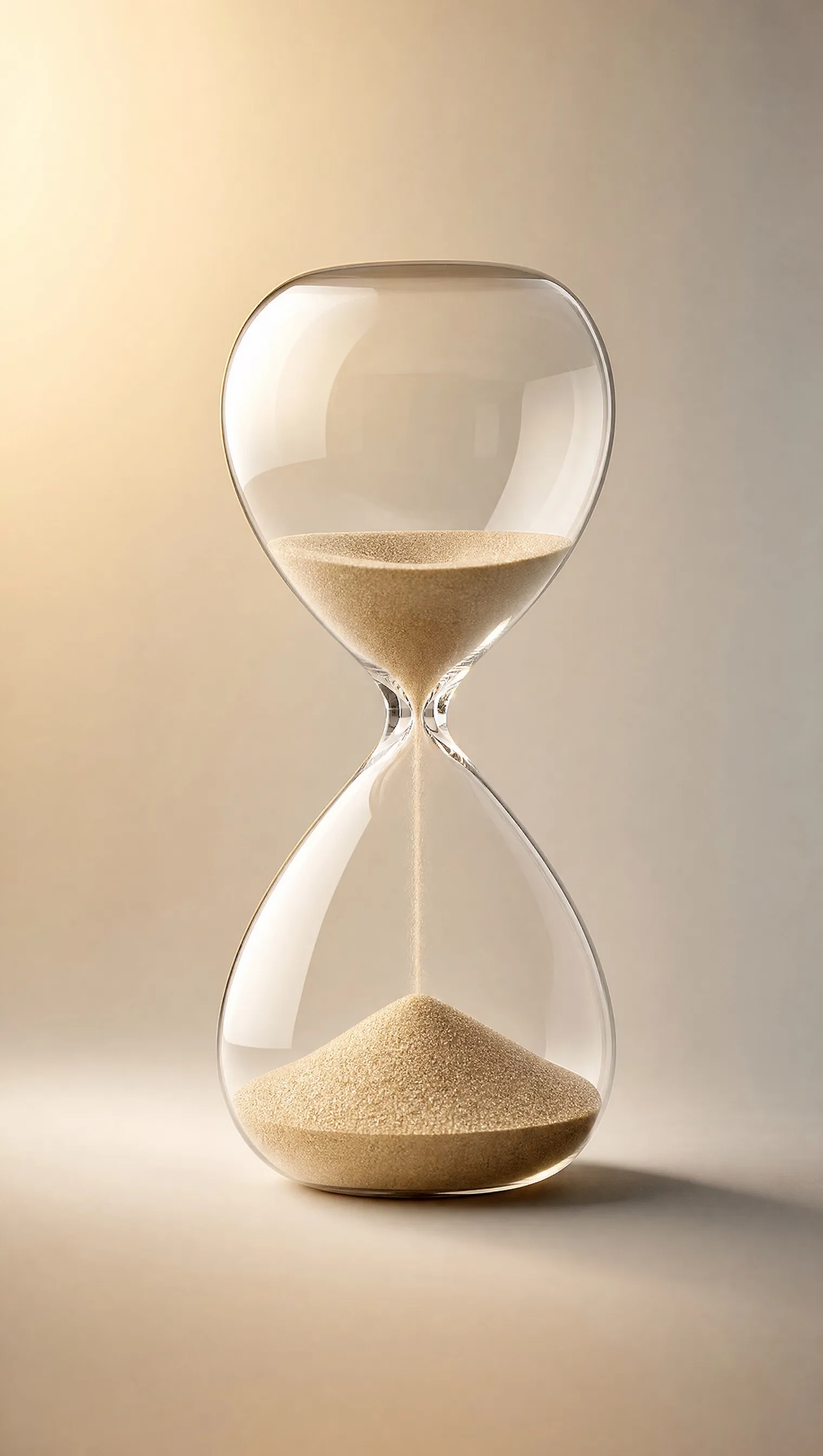 An hourglass with champagne-coloured sand