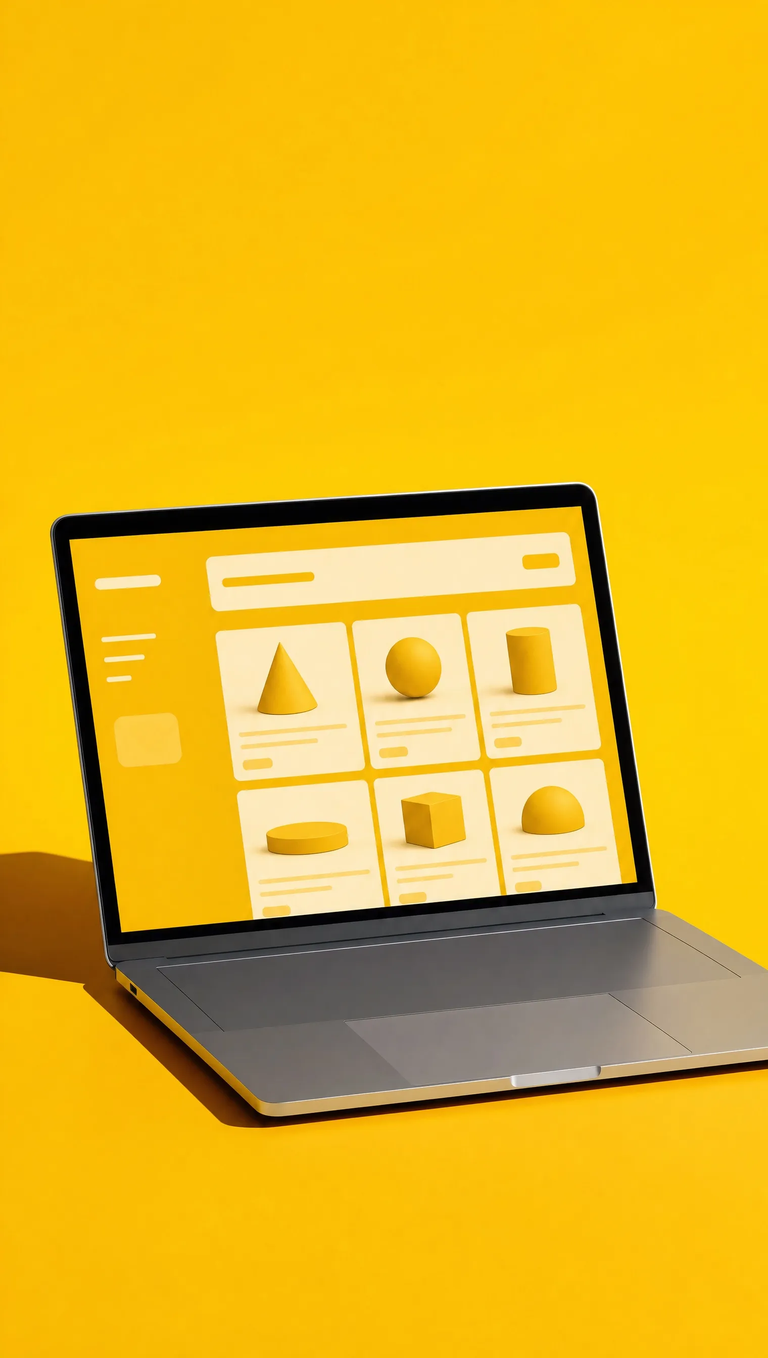 An open laptop showing a storefront on a yellow background