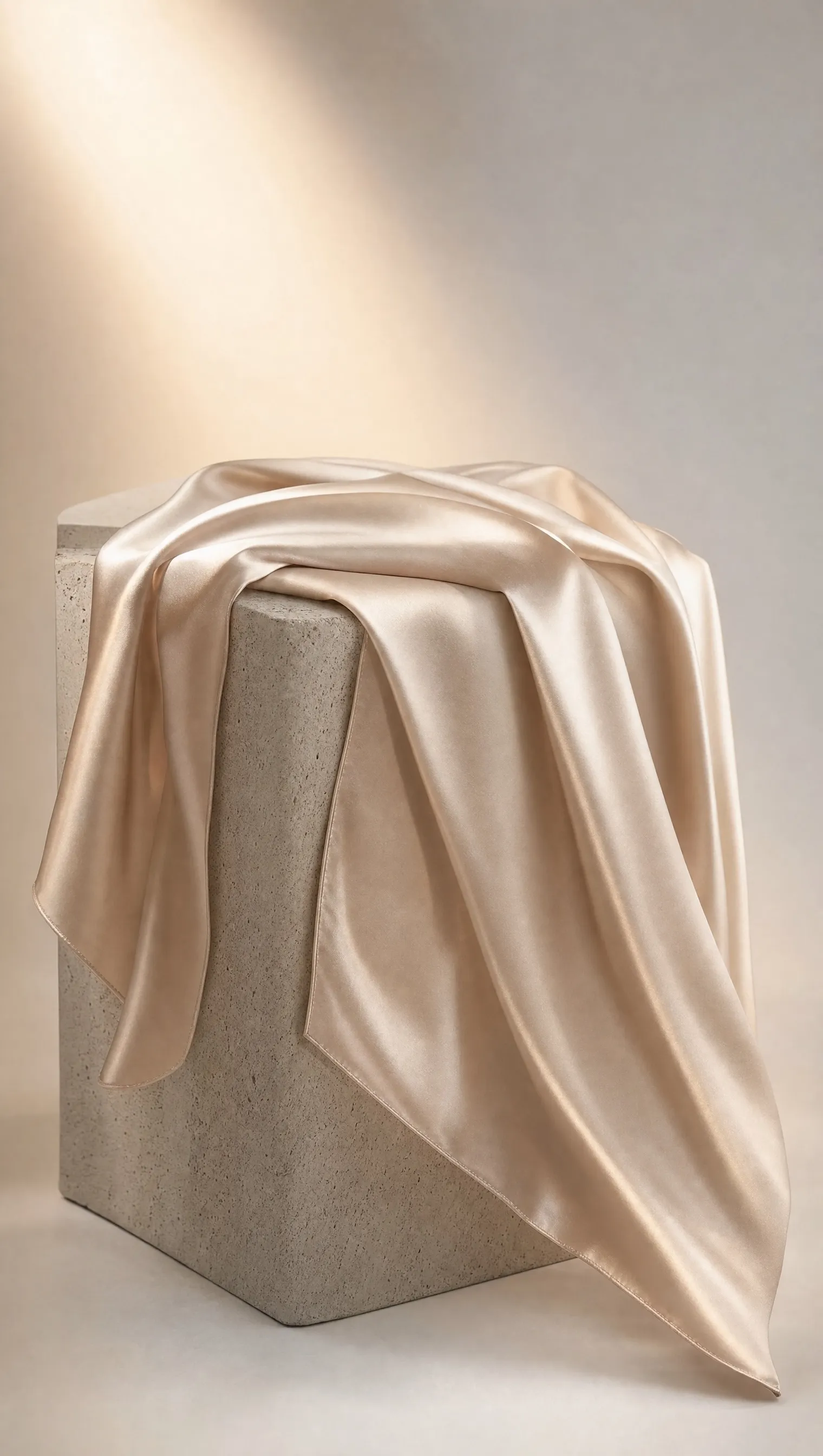 A plain silk scarf draped over a stone plinth