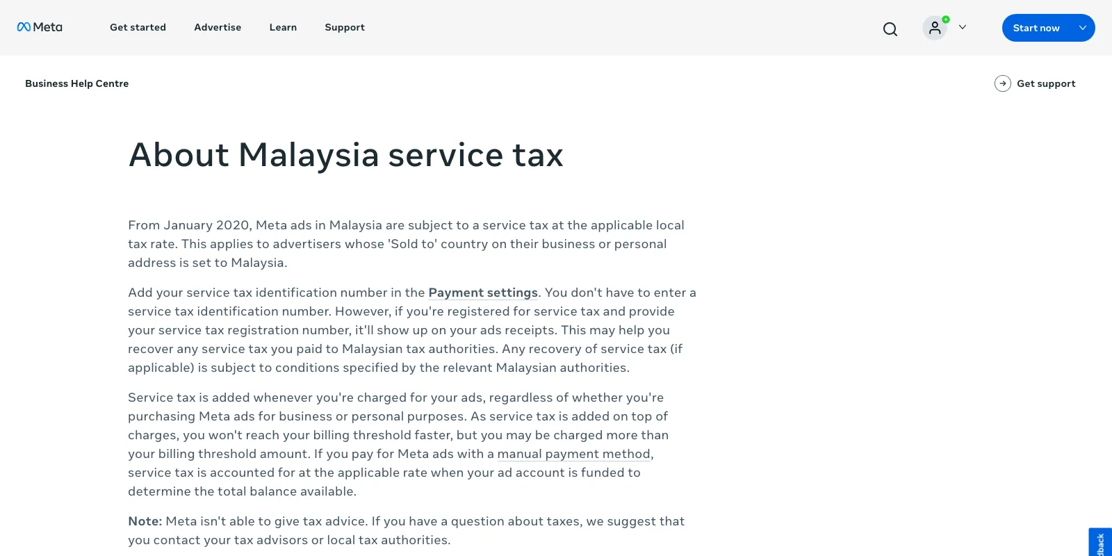 Meta’s help page “About Malaysia service tax”, saying service tax is added to the cost of Facebook and other Meta ads in Malaysia for advertisers whose ‘Sold to’ country is Malaysia