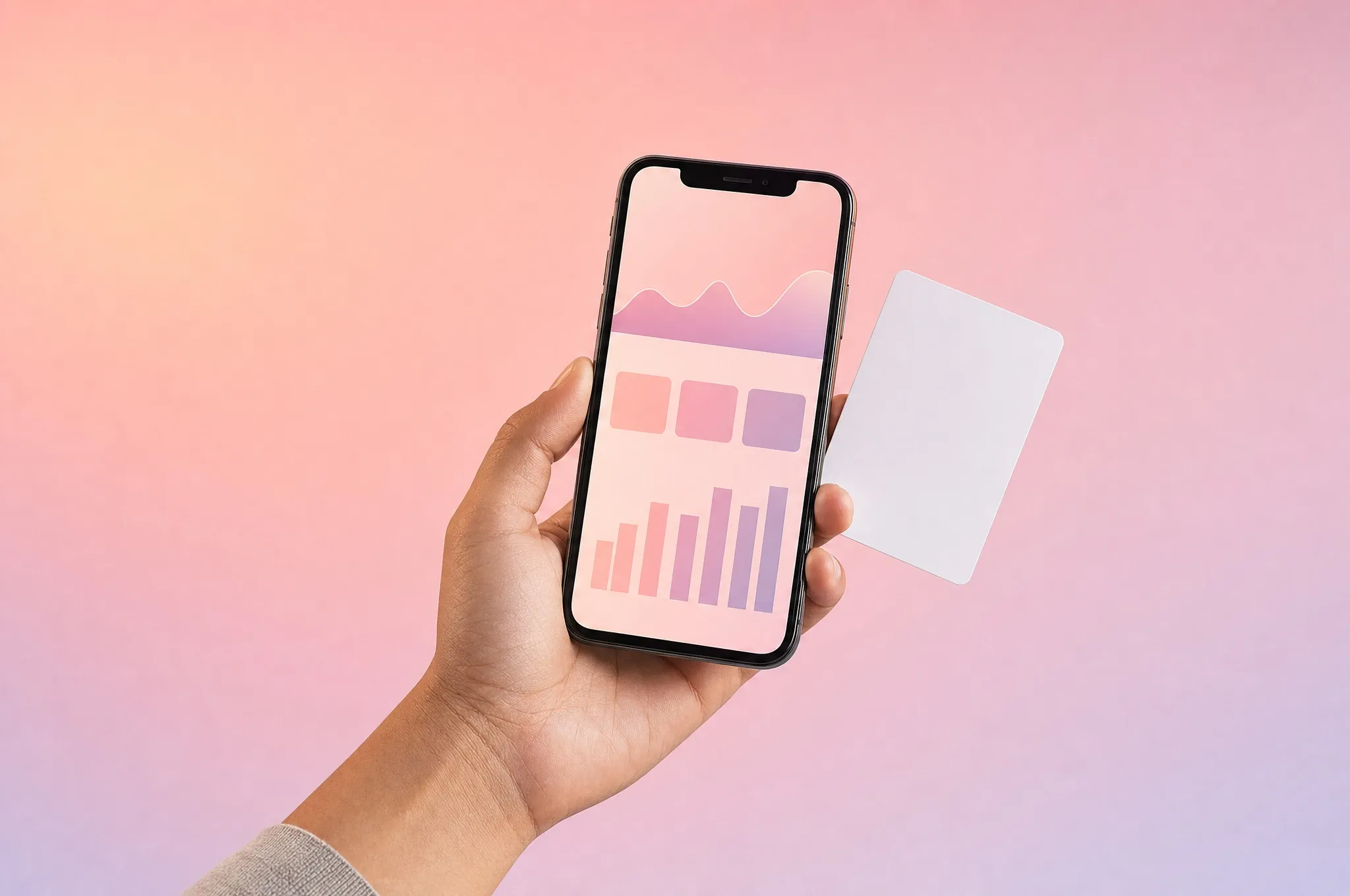 A hand holding a phone with a bookings chart, a key card beside it