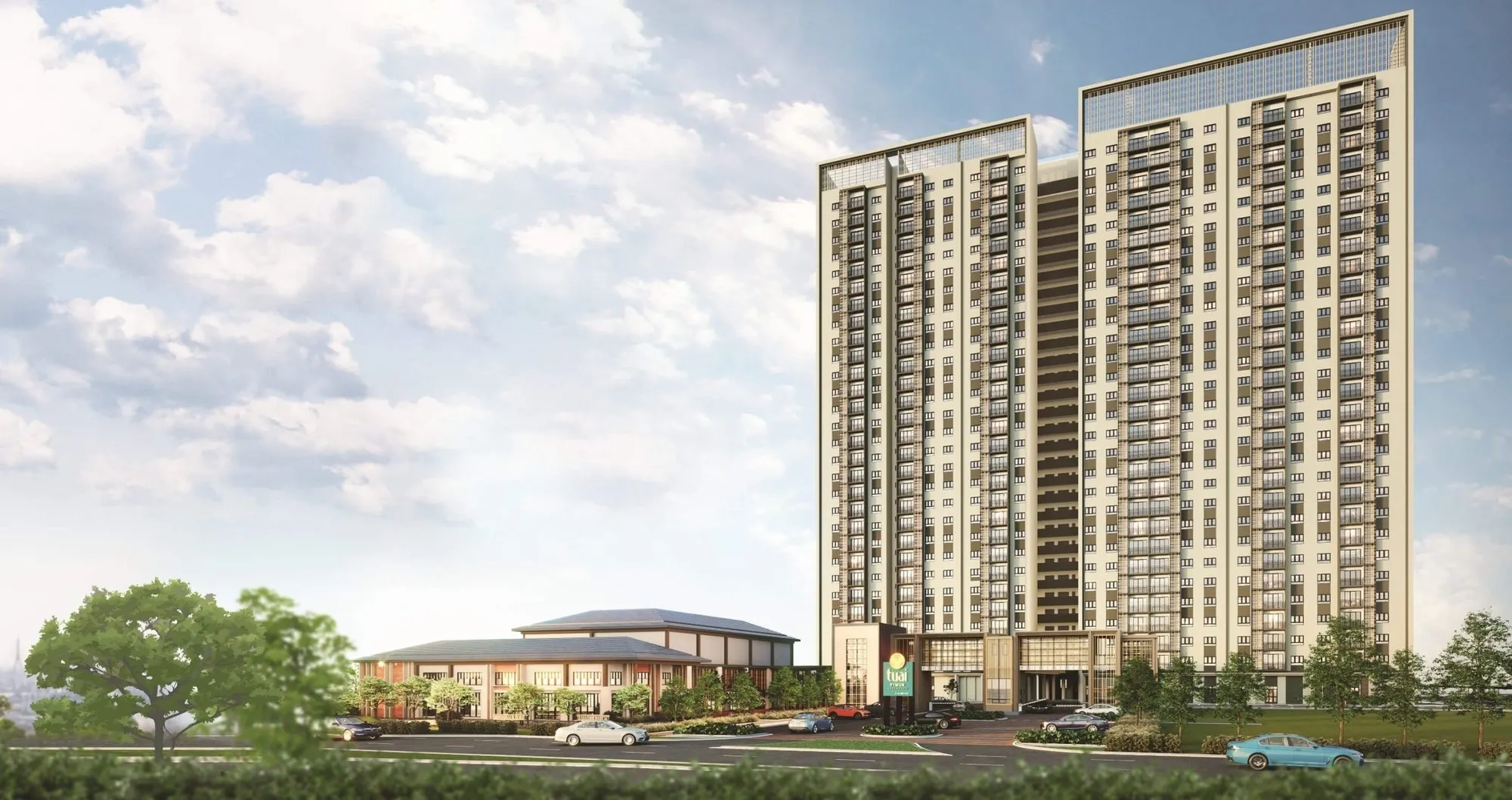 The Tuai Timur Residence tower and podium facade